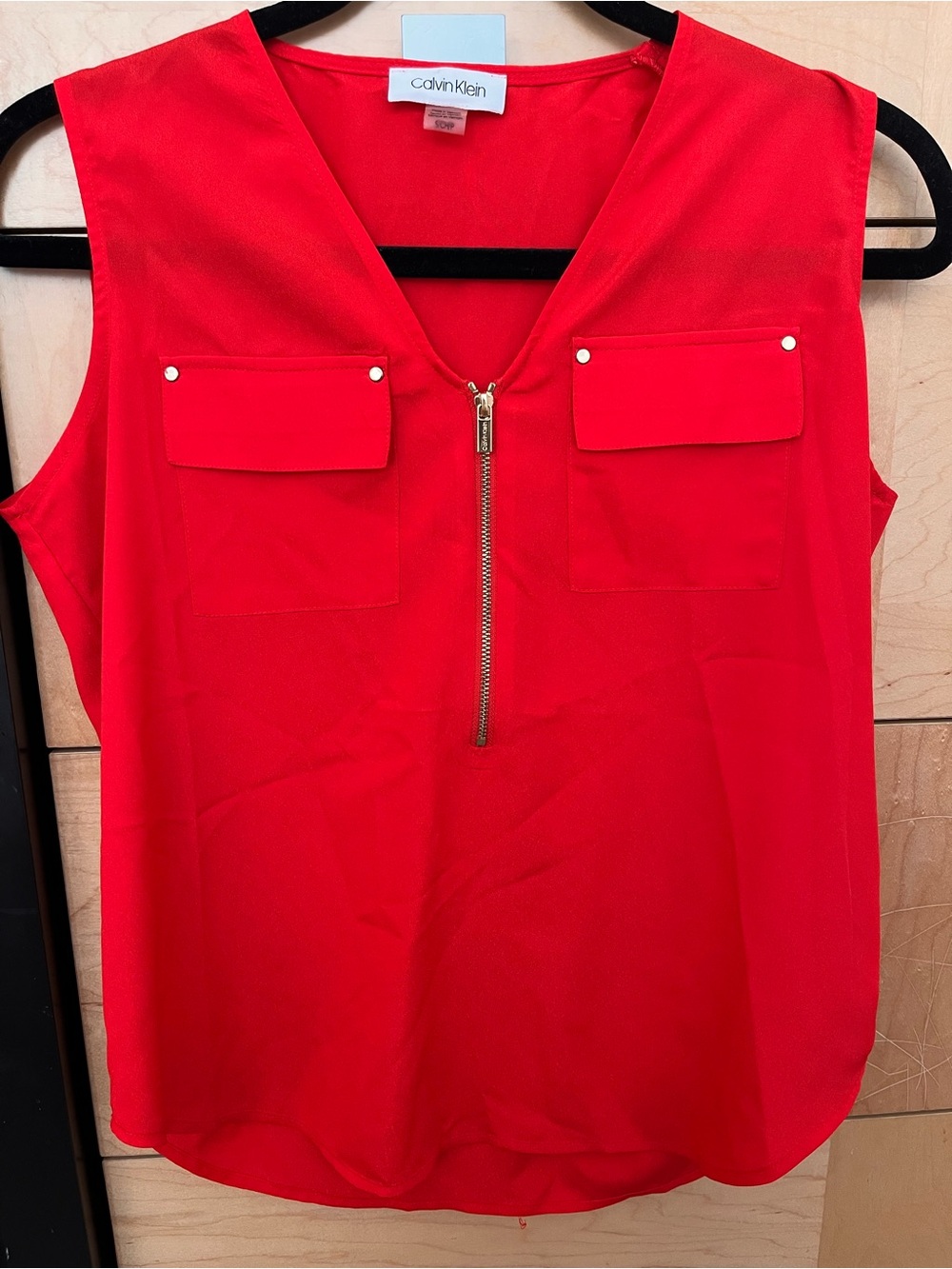 Calvin Klein Red Sleeveless Zip-Front Camisole